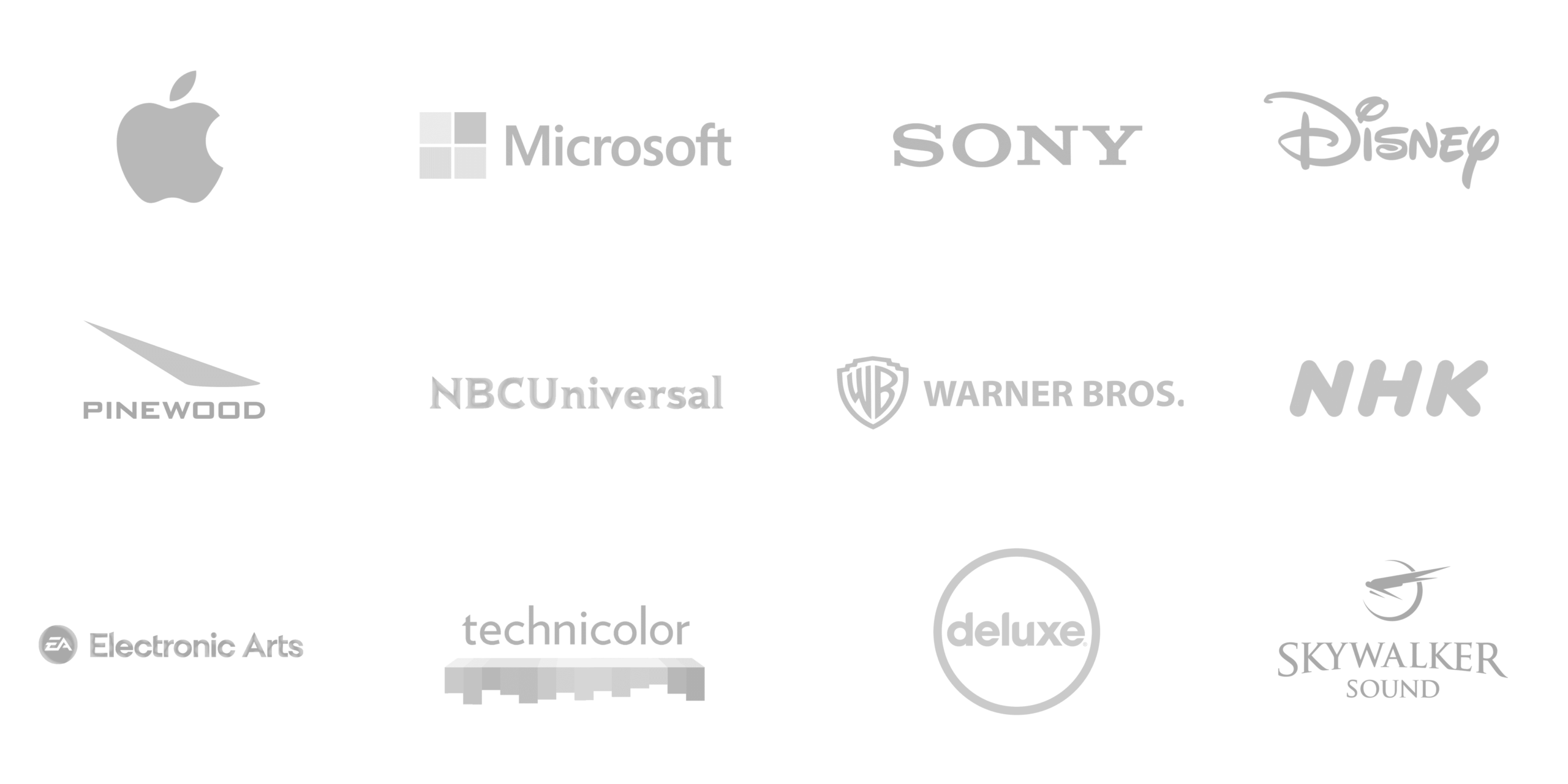 Our customers, Apple, Microsoft, Sony, Disney, Warner Bros, NHK, Skywalker Sound, Electronic Arts, Technicolor, and more